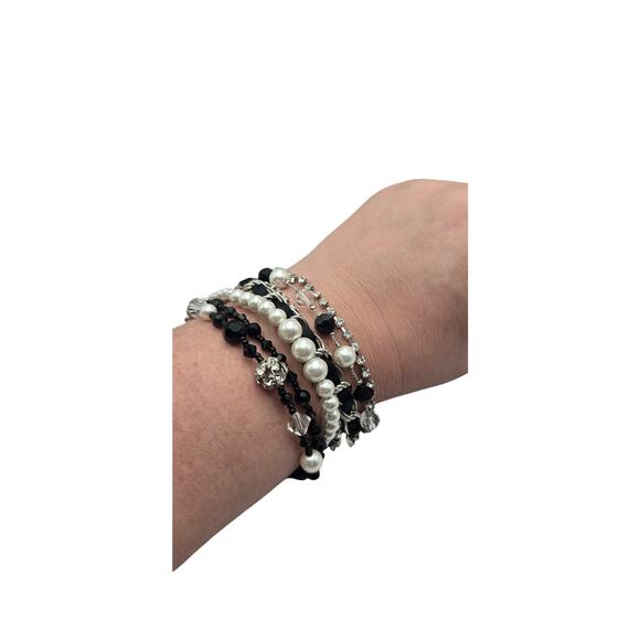 White House Black Market Multi-Strand Black, White & Silver  Bracelet - Picture 1 of 8